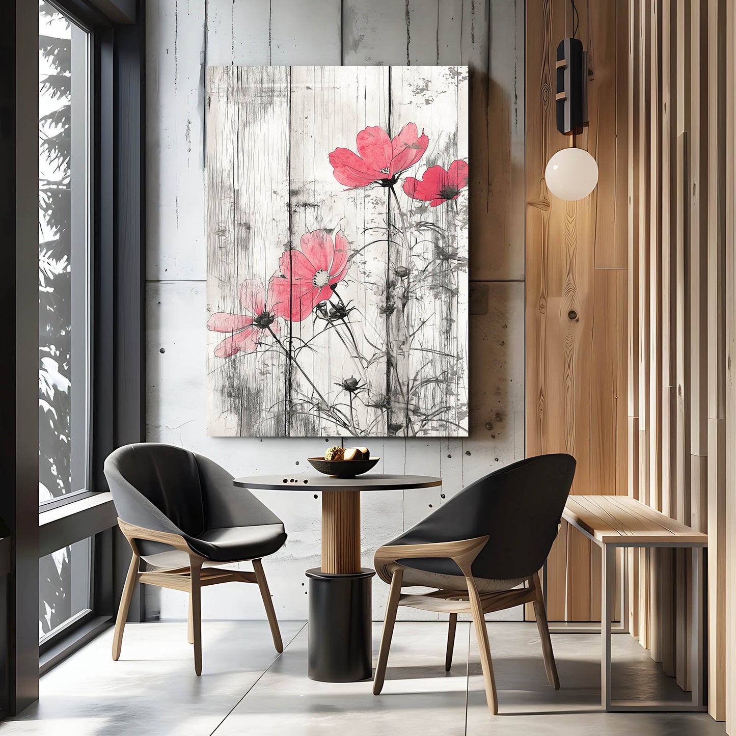 Pink Poppy Rustic Farmhouse Canvas – styled in a furnished interior