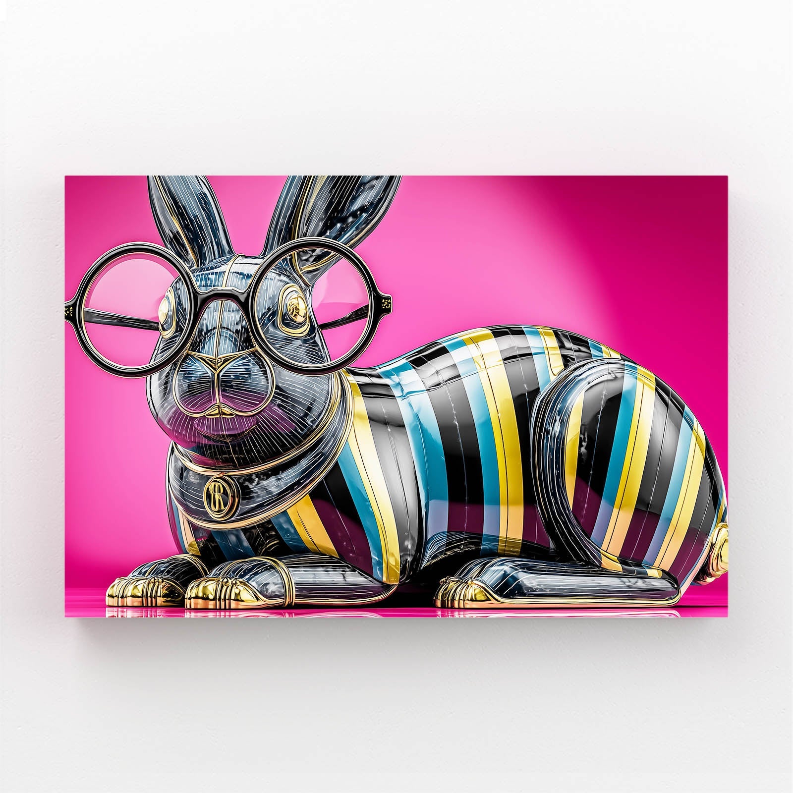 Pink Rabbit Art – angled canvas view on white background