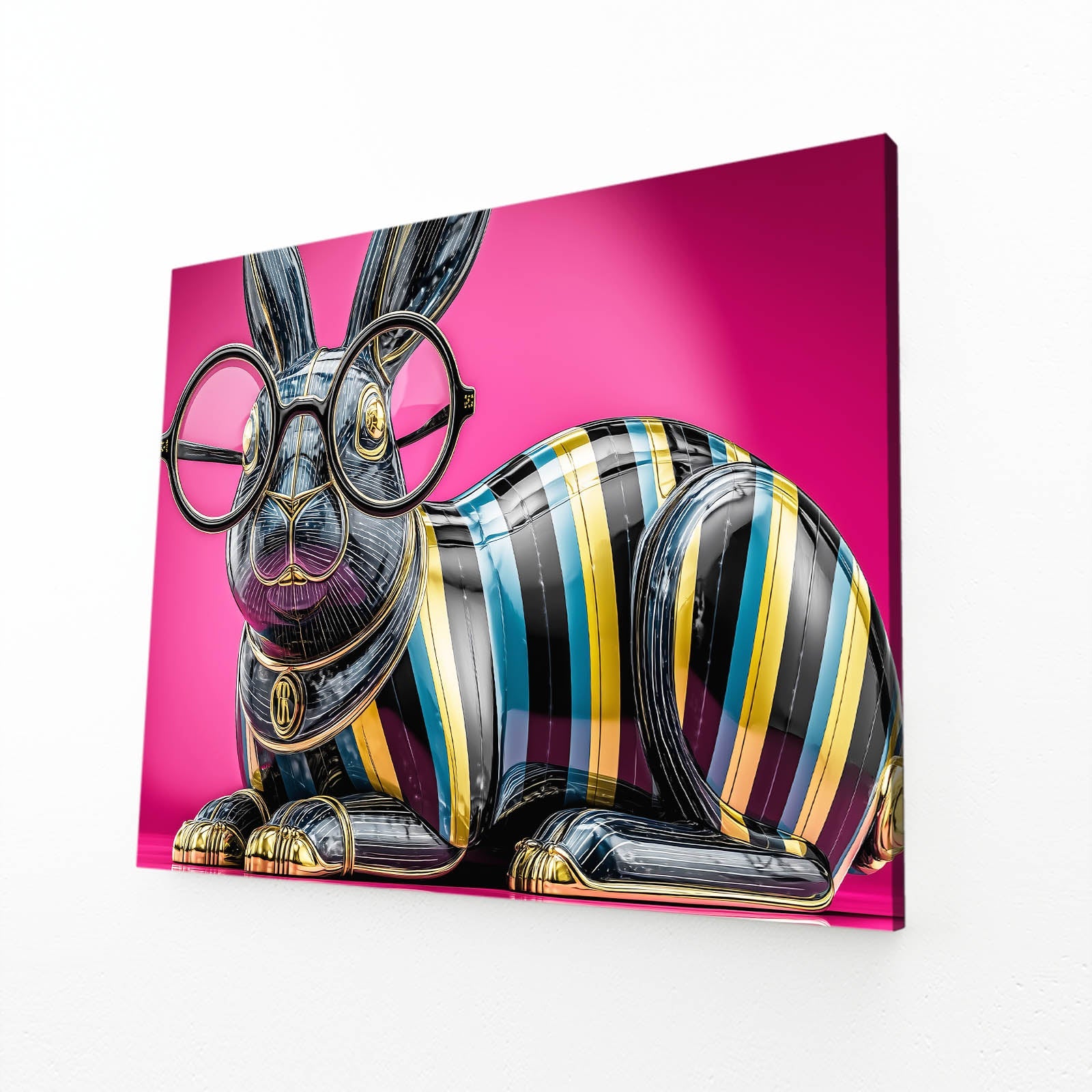 Pink Rabbit Art – angled canvas view on white background
