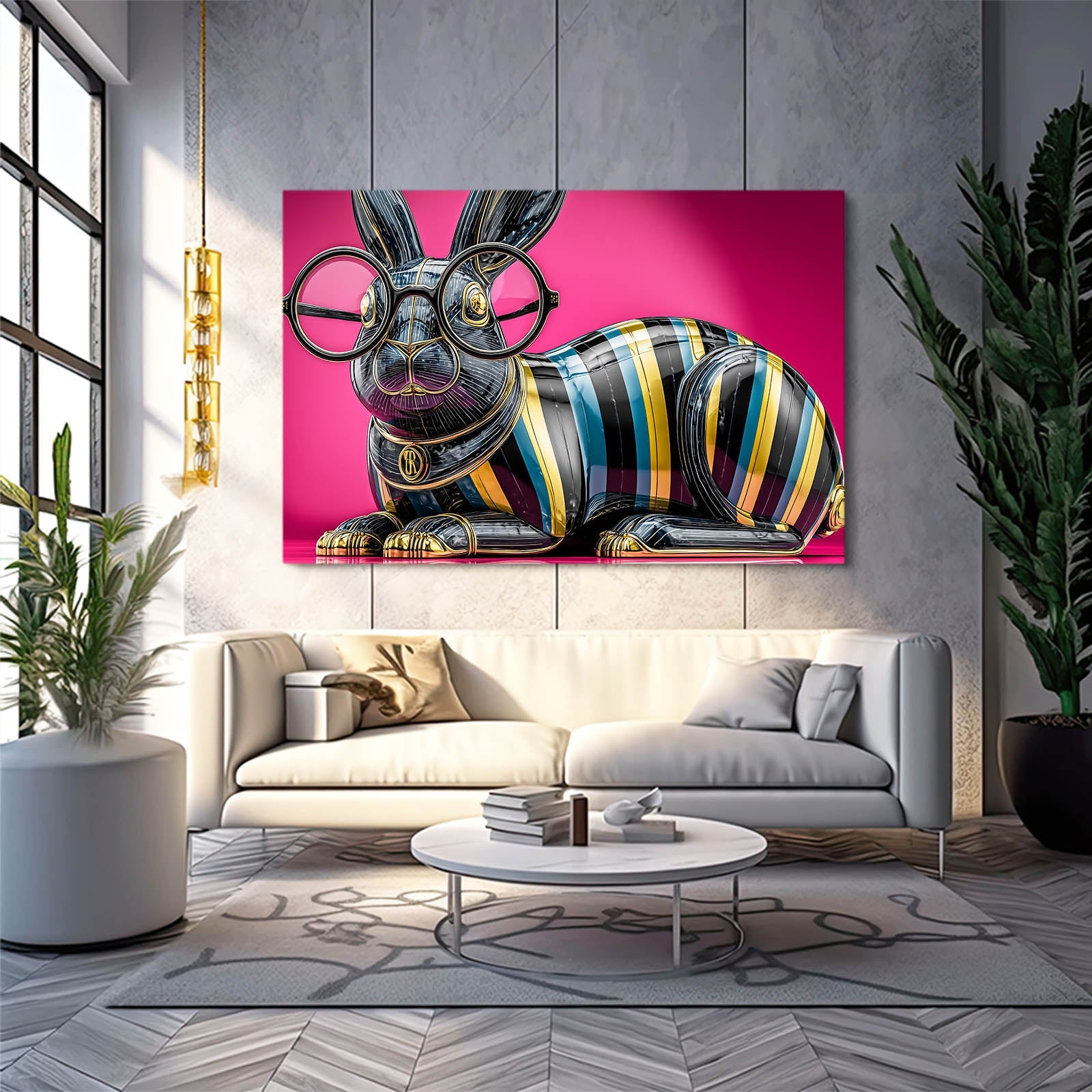 Pink Rabbit Art – angled canvas view on white background