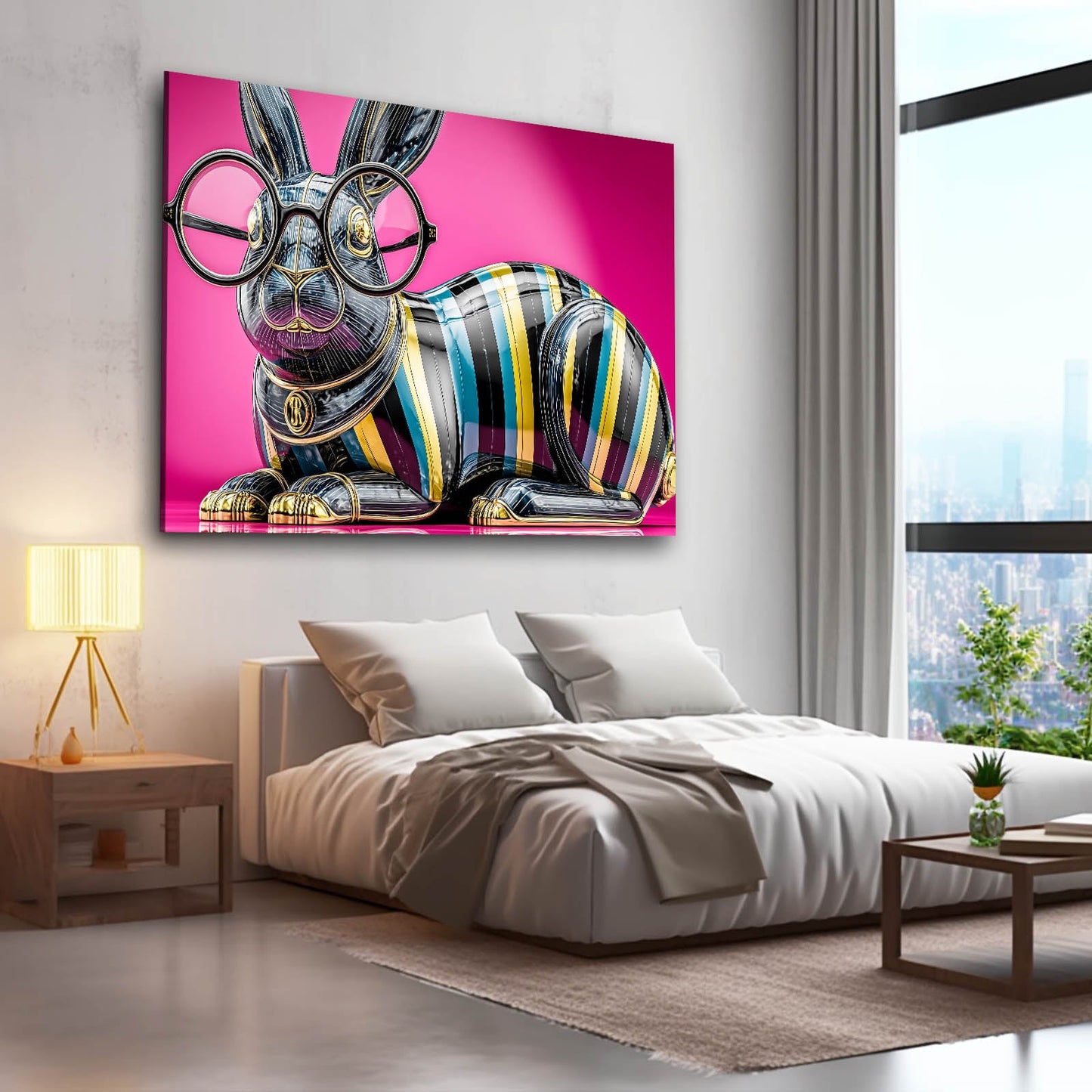 Pink Rabbit Art – angled canvas view on white background