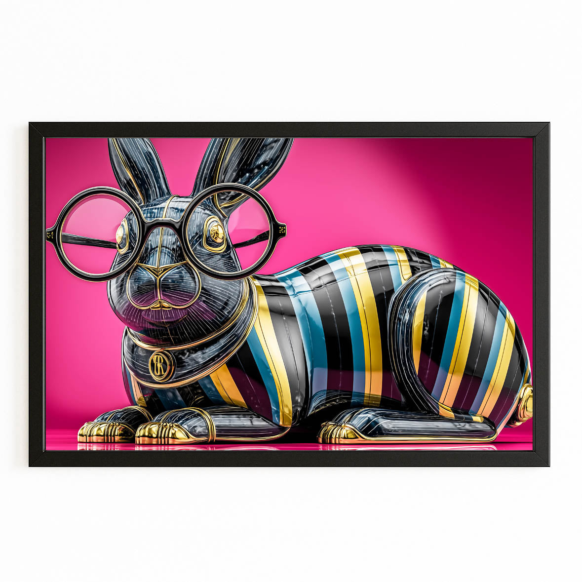Pink Rabbit Art – with Premium Black frame on white background