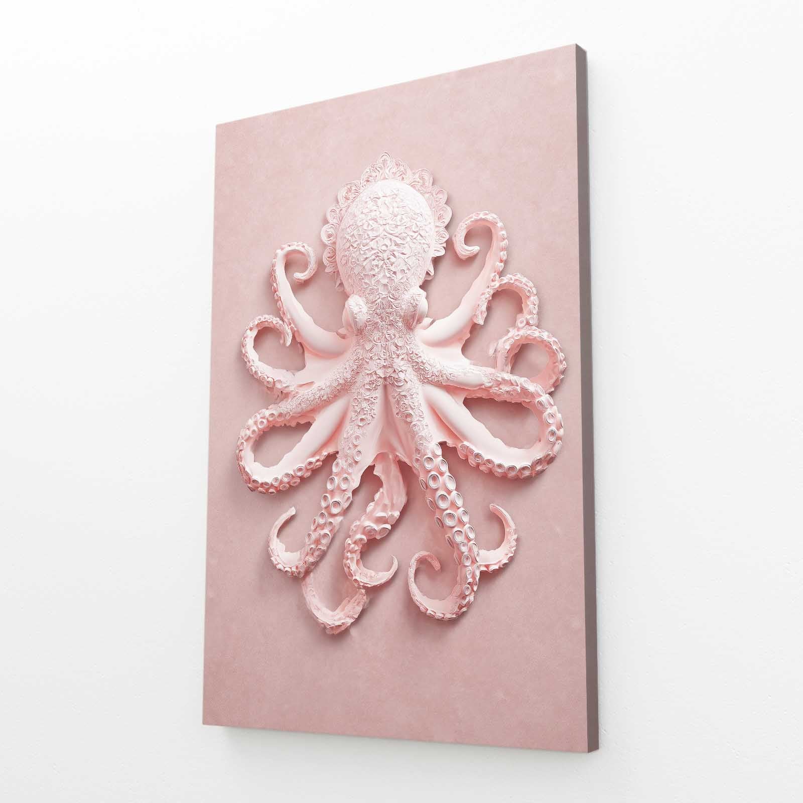 Pink Relief Sculpture Octopus Canvas – angled canvas view on white background
