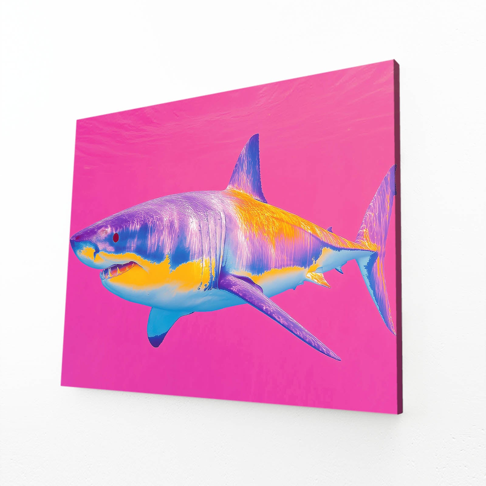 Pink Retro Pop Shark Canvas – angled canvas view on white background