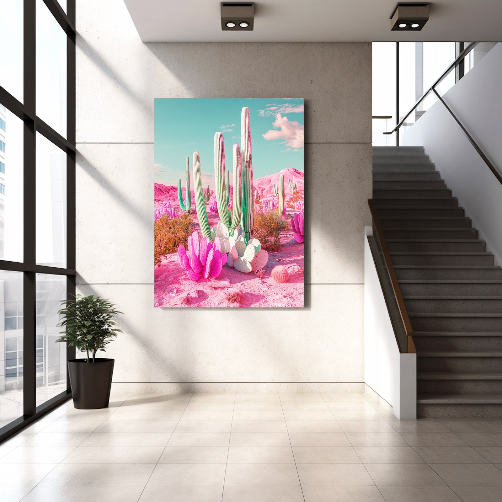 Pink Sand Dreamscape Cactus Prints – styled in a furnished interior