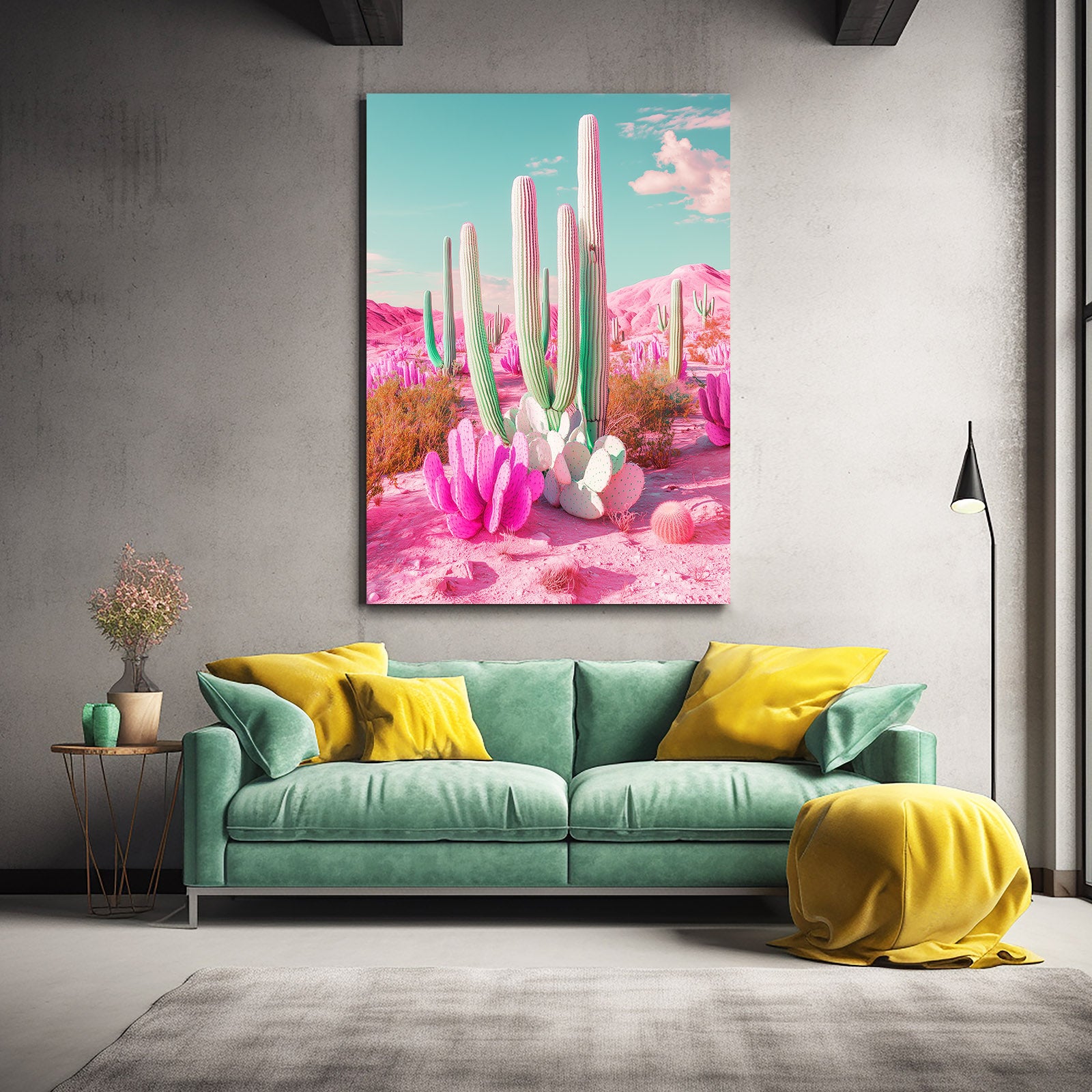 Pink Sand Dreamscape Cactus Prints – styled in a furnished interior
