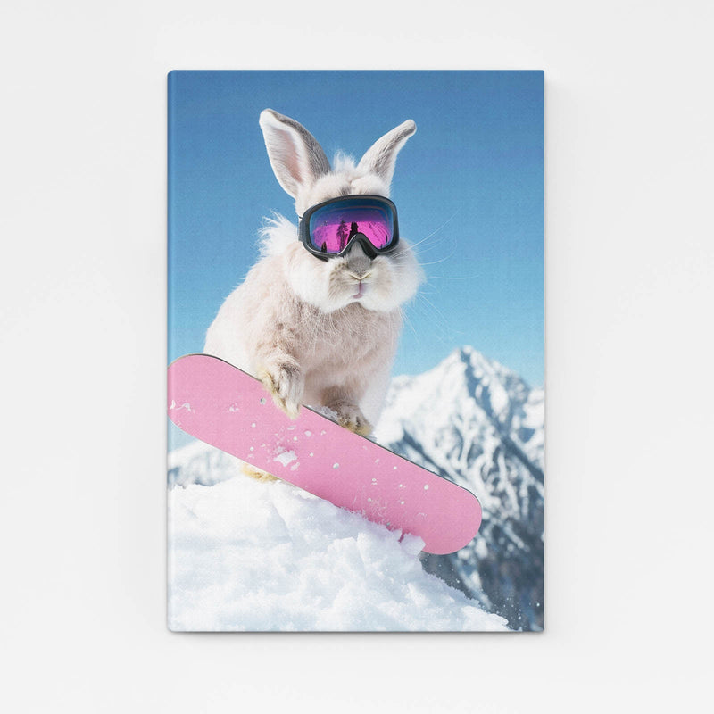 Pink Skateboard Bunny Wall Art – angled canvas view on white background