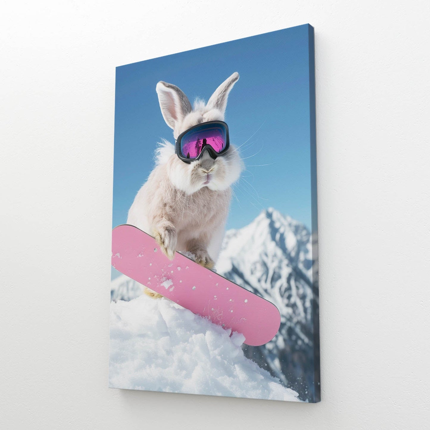 Pink Skateboard Bunny Wall Art – angled canvas view on white background