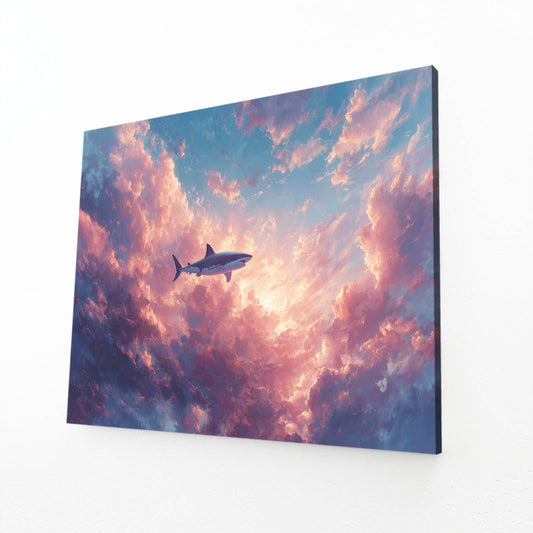Pink Sky Dream Shark Canvas – angled canvas view on white background