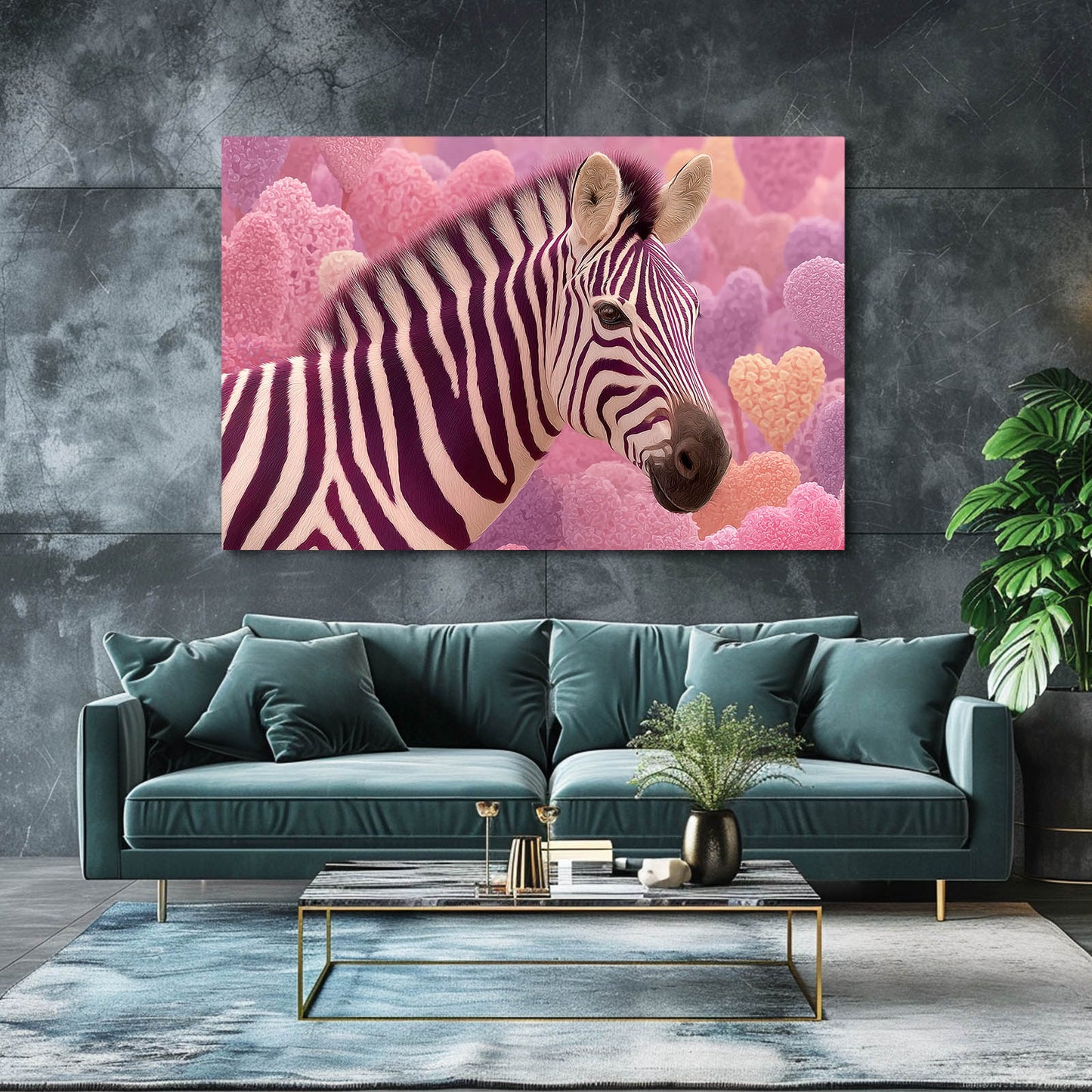 Pink Zebra Art – styled in a furnished interior