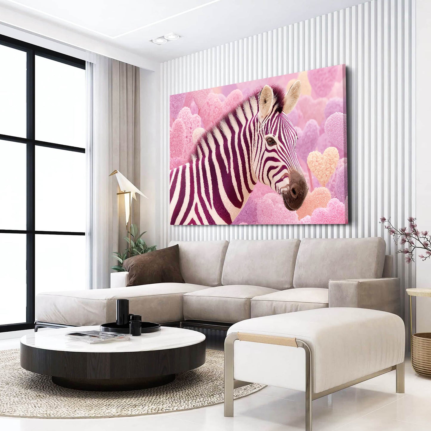 Pink Zebra Art – styled in a furnished interior