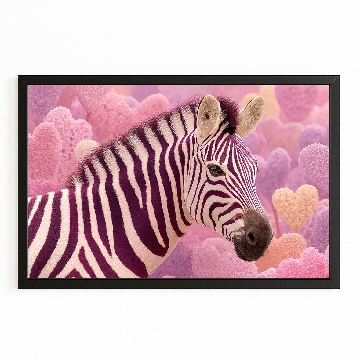 Pink Zebra Art – with Premium Black frame on white background