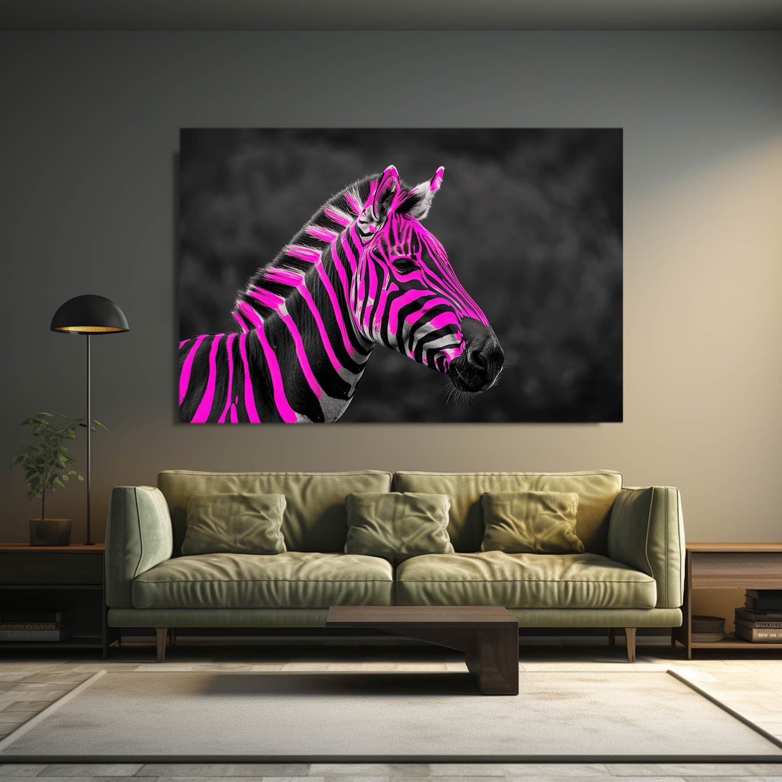 Pink Zebra Artwork – styled in a furnished interior