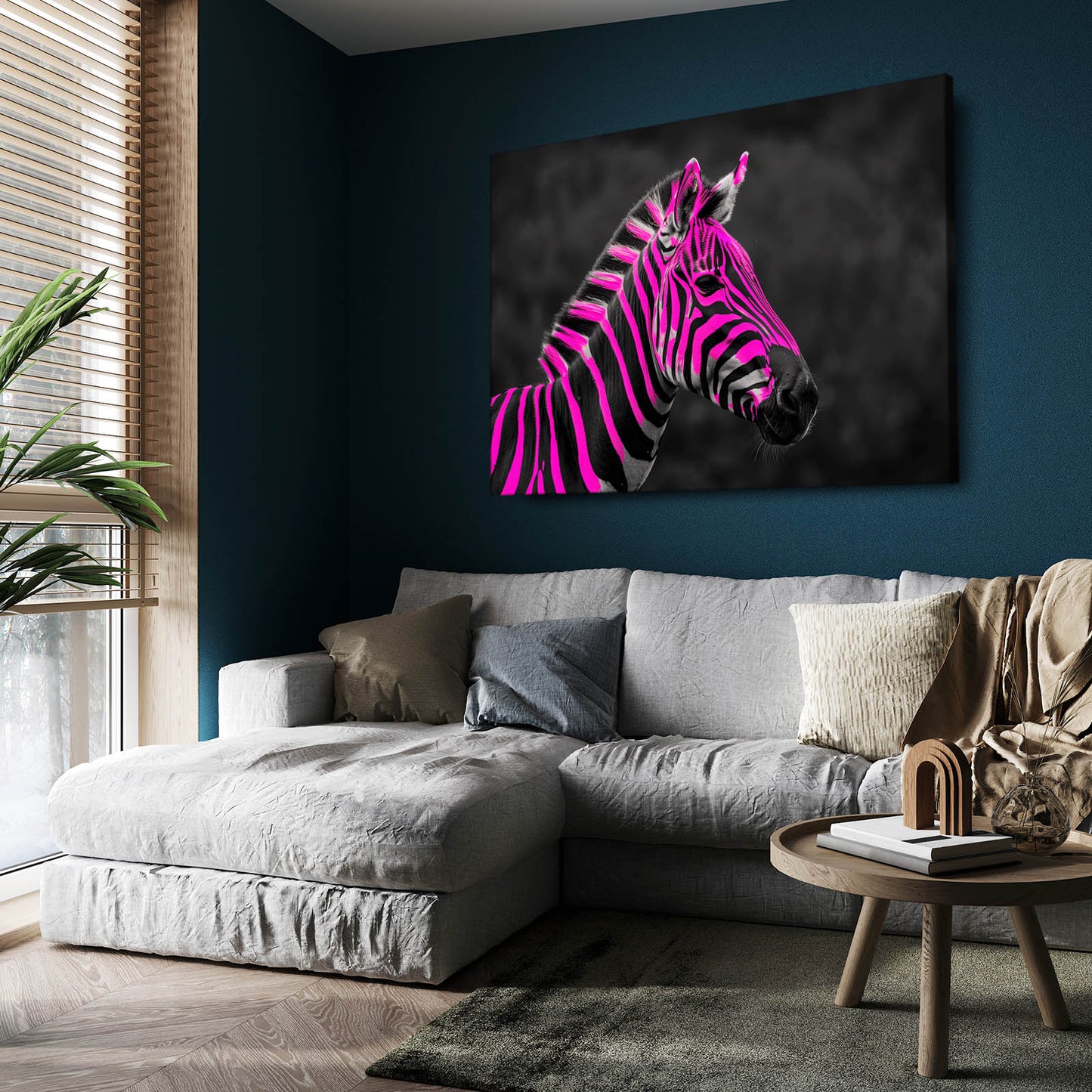 Pink Zebra Artwork – styled in a furnished interior
