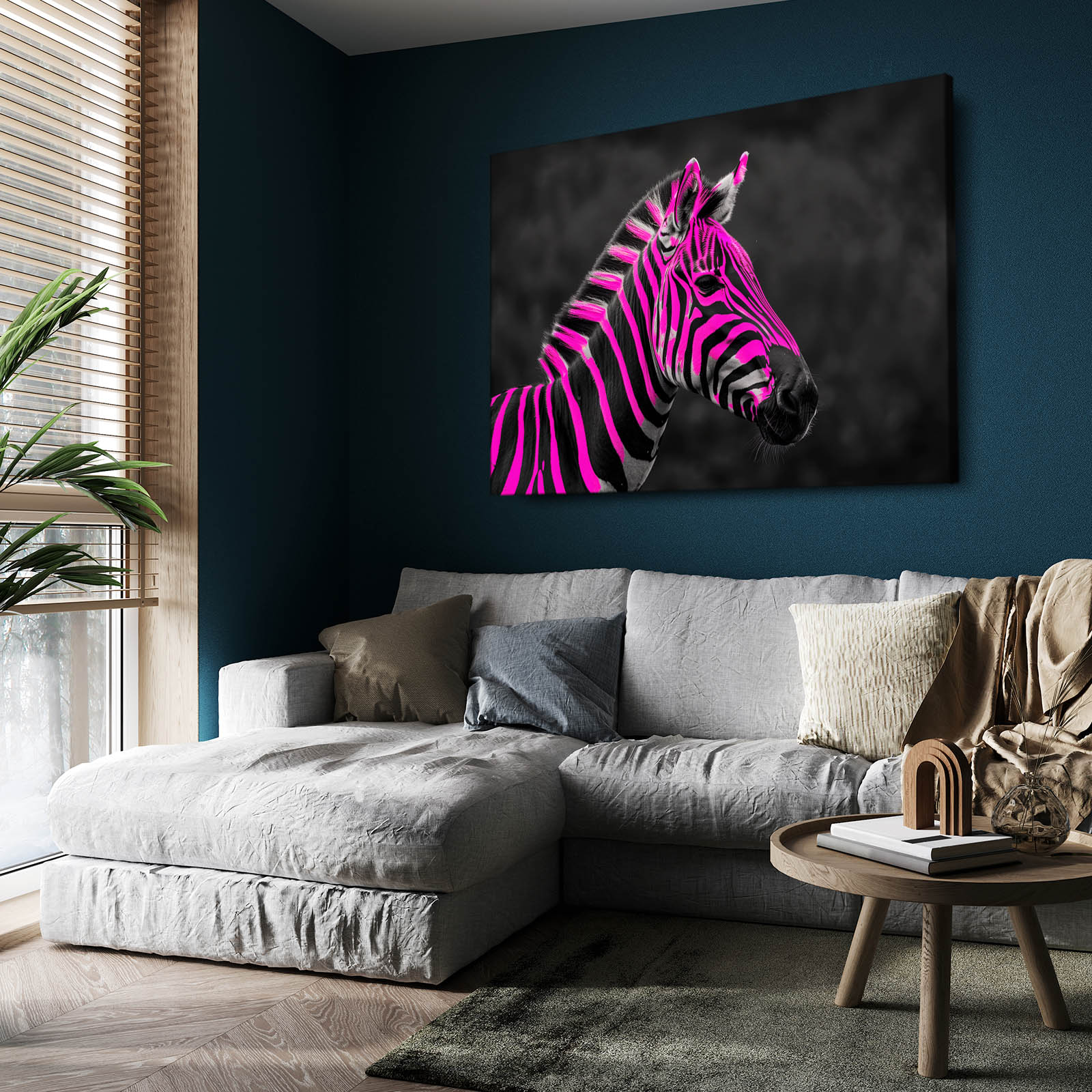 Pink Zebra Artwork – styled in a furnished interior