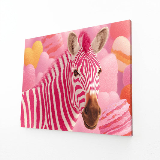Pink Zebra Canvas Art – angled canvas view on white background