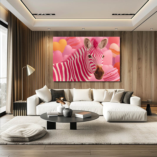 Pink Zebra Canvas Art – styled in a furnished interior