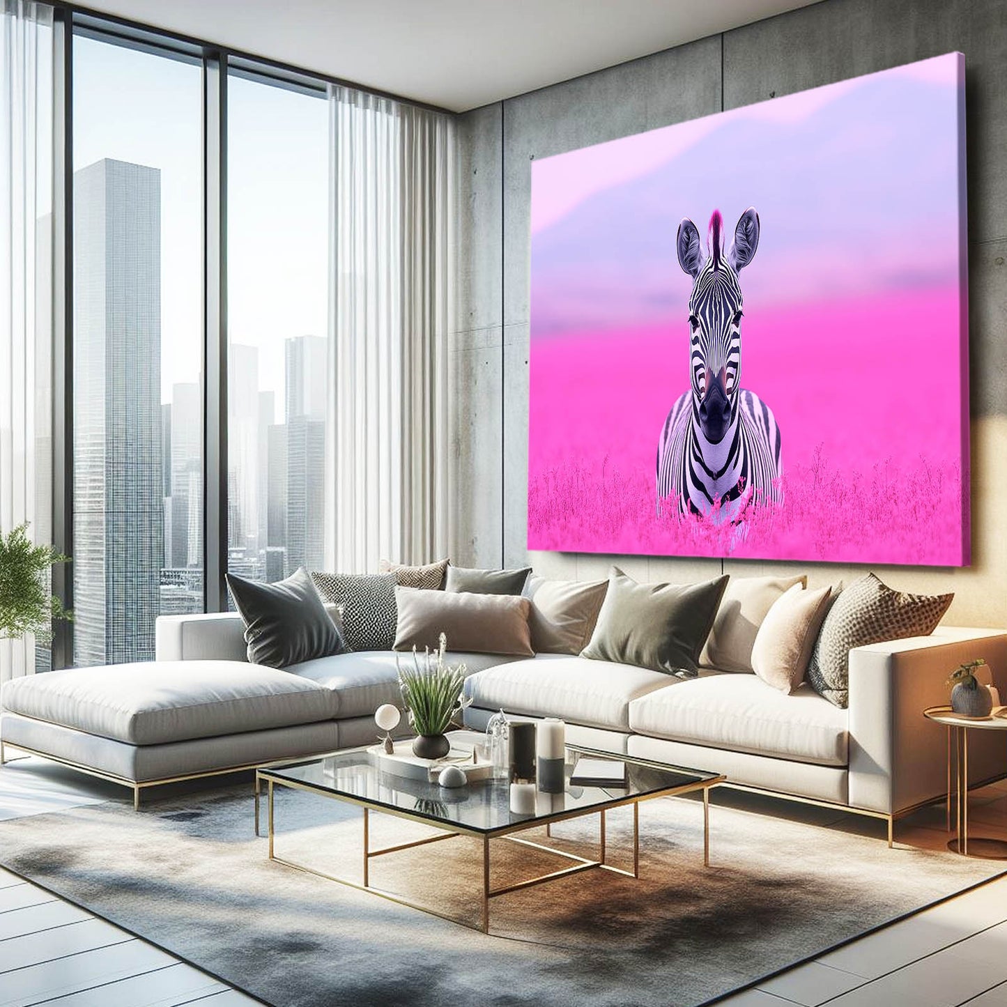 Pink Zebra Canvas – styled in a furnished interior