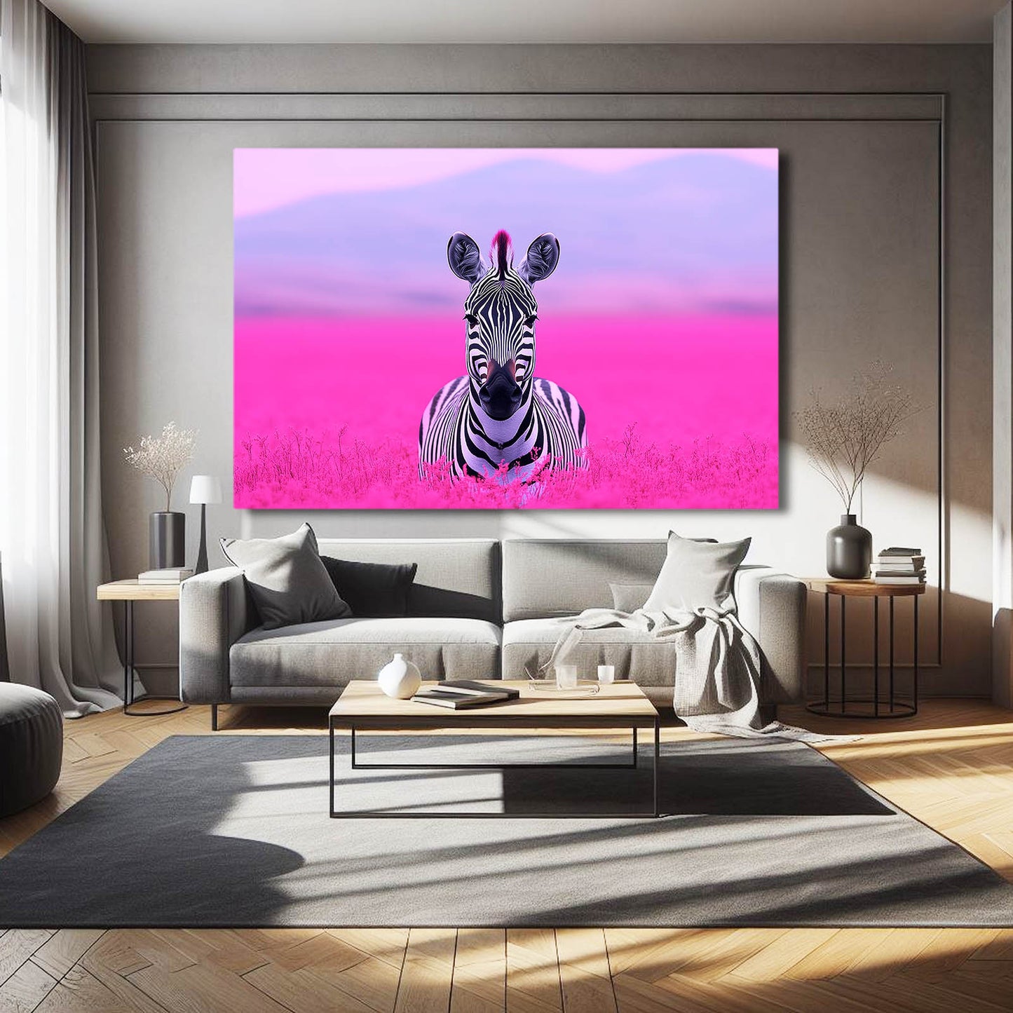 Pink Zebra Canvas – styled in a furnished interior