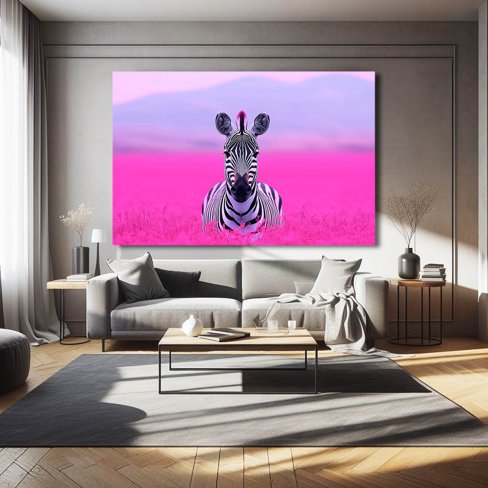 Pink Zebra Canvas – styled in a furnished interior