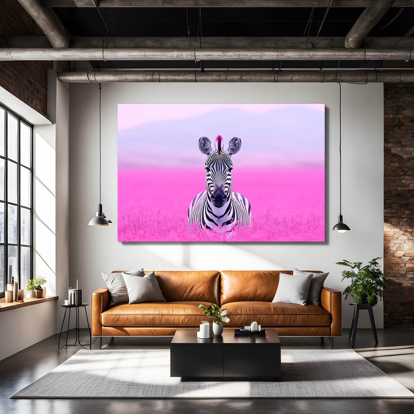 Pink Zebra Canvas – styled in a furnished interior