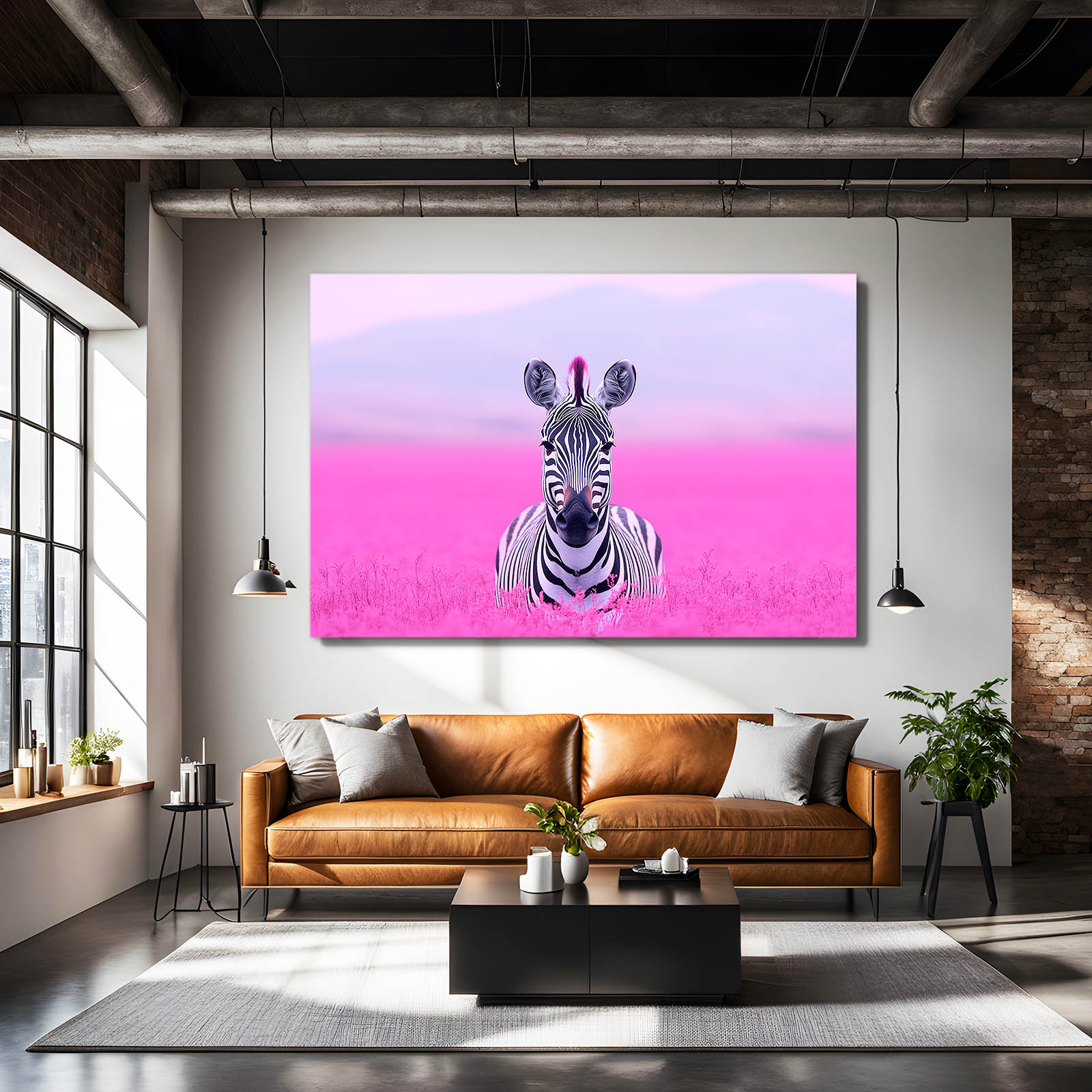 Pink Zebra Canvas – styled in a furnished interior