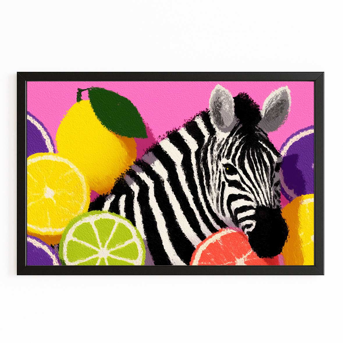 Pink Zebra Prints – with Premium Black frame on white background