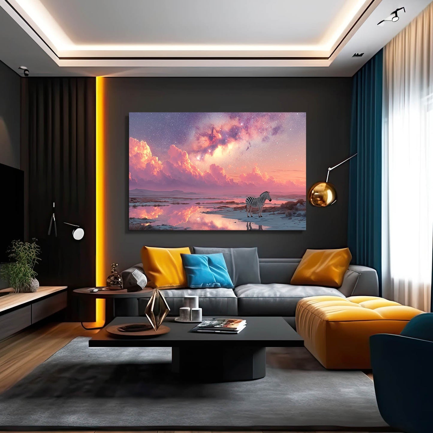 Pink Zebra Wall Art – styled in a furnished interior