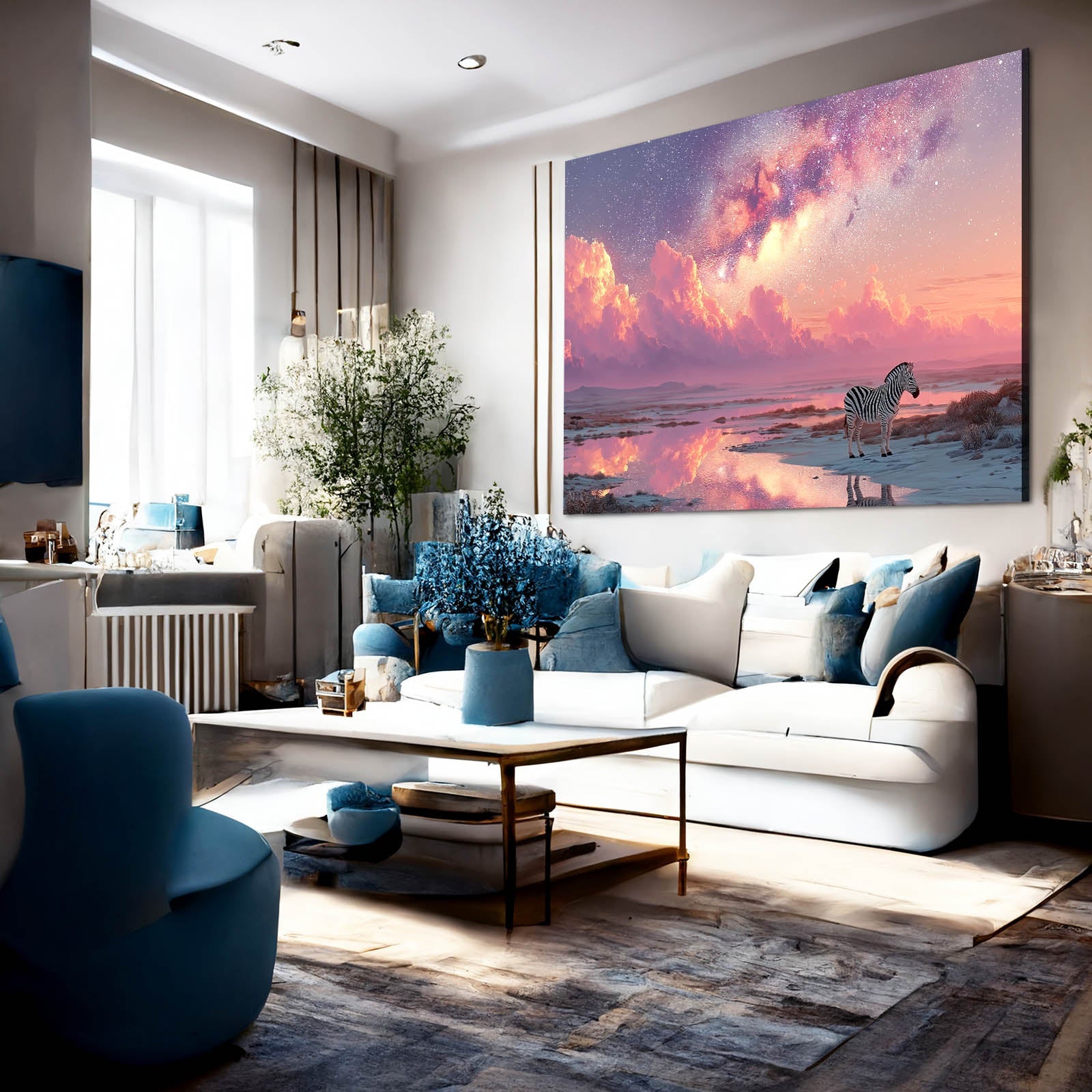 Pink Zebra Wall Art – styled in a furnished interior