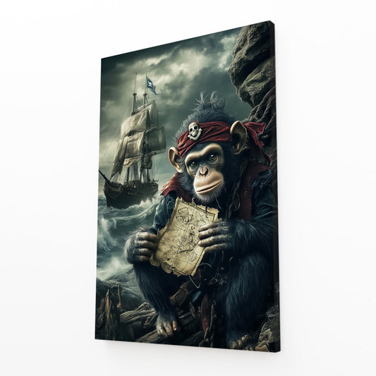Pirate Treasure Map Monkey Wall Art – angled canvas view on white background