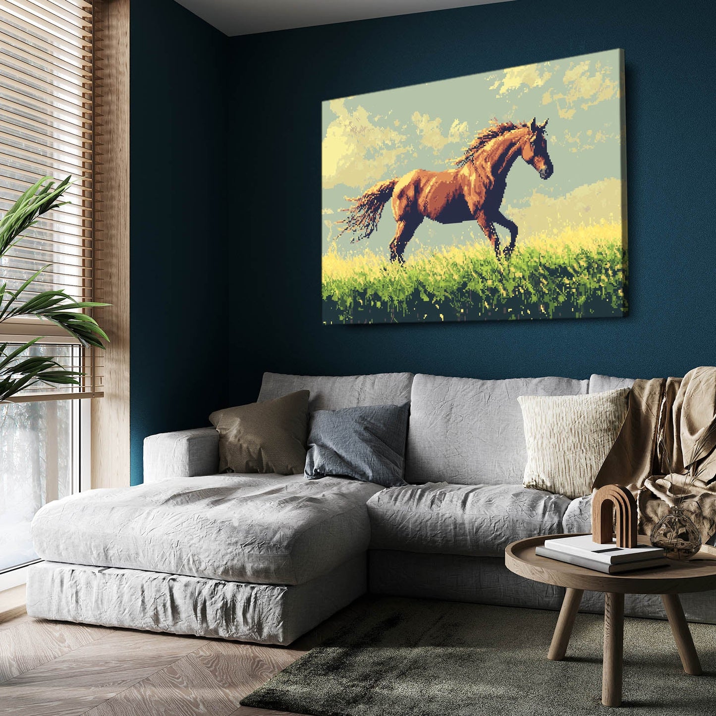 Pixel Horse Artwork – angled canvas view on white background