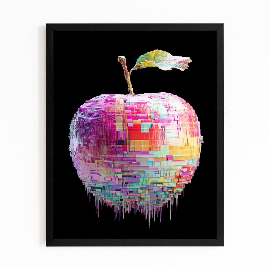 Pixel Mosaic Apple Prints – with Premium Black frame on white background