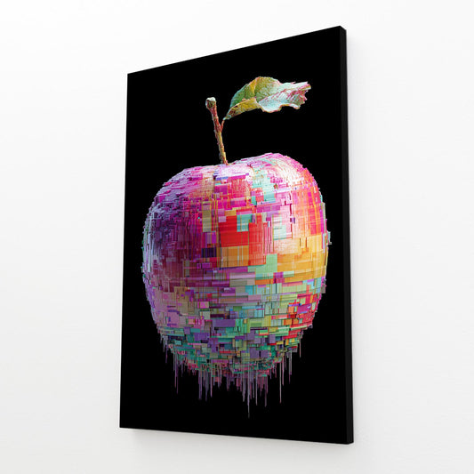 Pixel Mosaic Apple Prints – angled canvas view on white background
