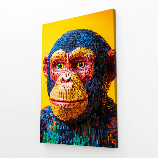 Pixel Mosaic Portrait Monkey Canvas – angled canvas view on white background