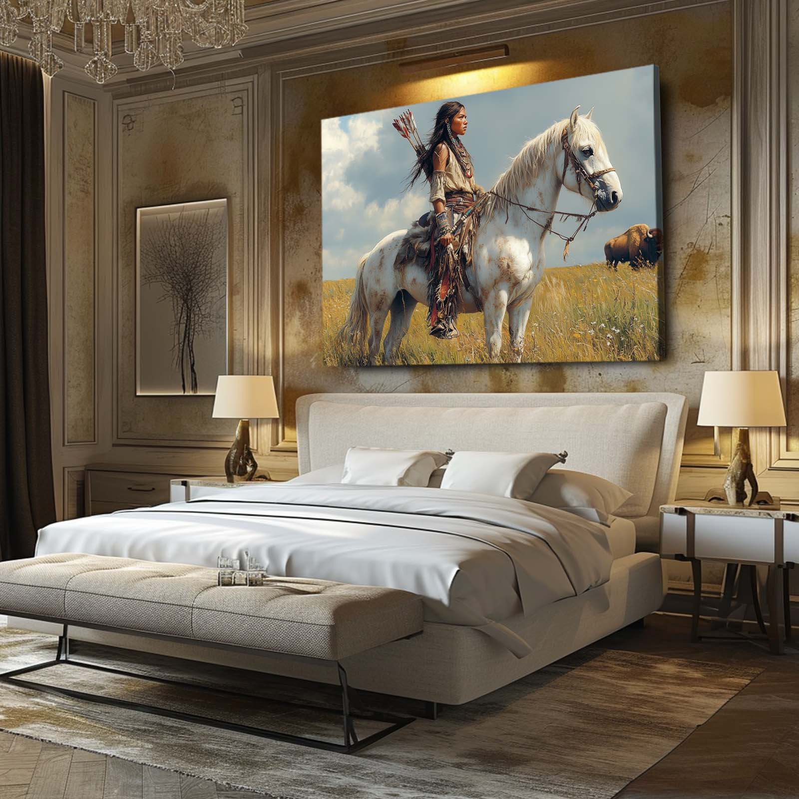 Plains Rider Vista Horse Wall Decor — realism canvas print, styled in a furnished interior