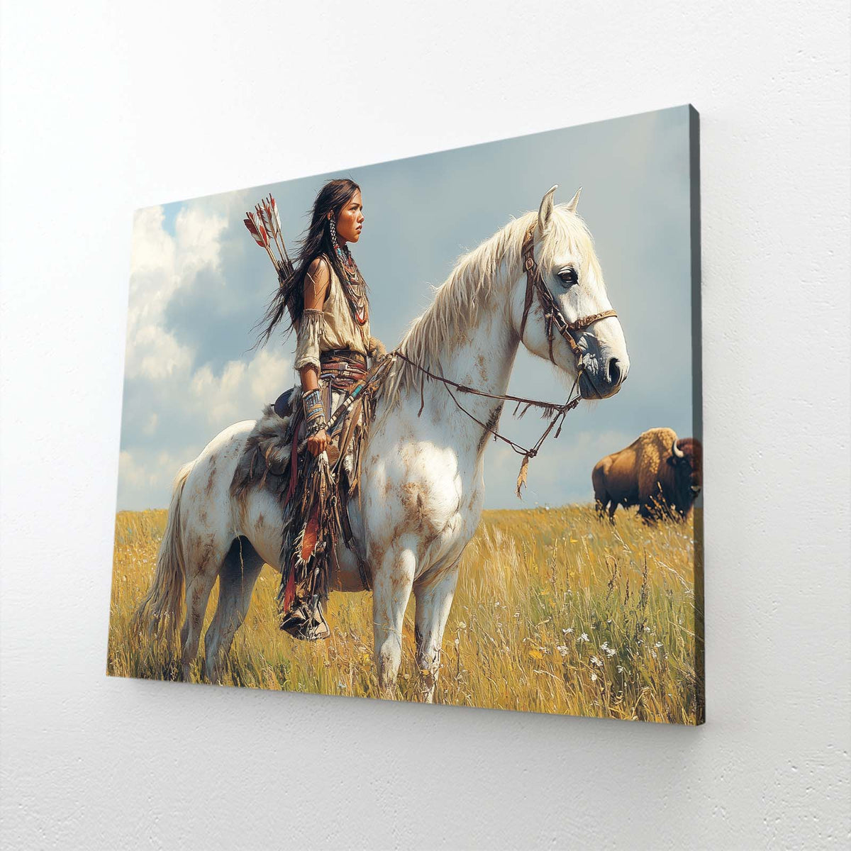 Plains Rider Vista Horse Wall Decor — realism canvas print, angled canvas view on white background