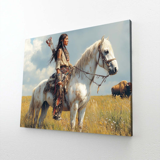 Plains Rider Vista Horse Wall Decor — realism canvas print, angled canvas view on white background