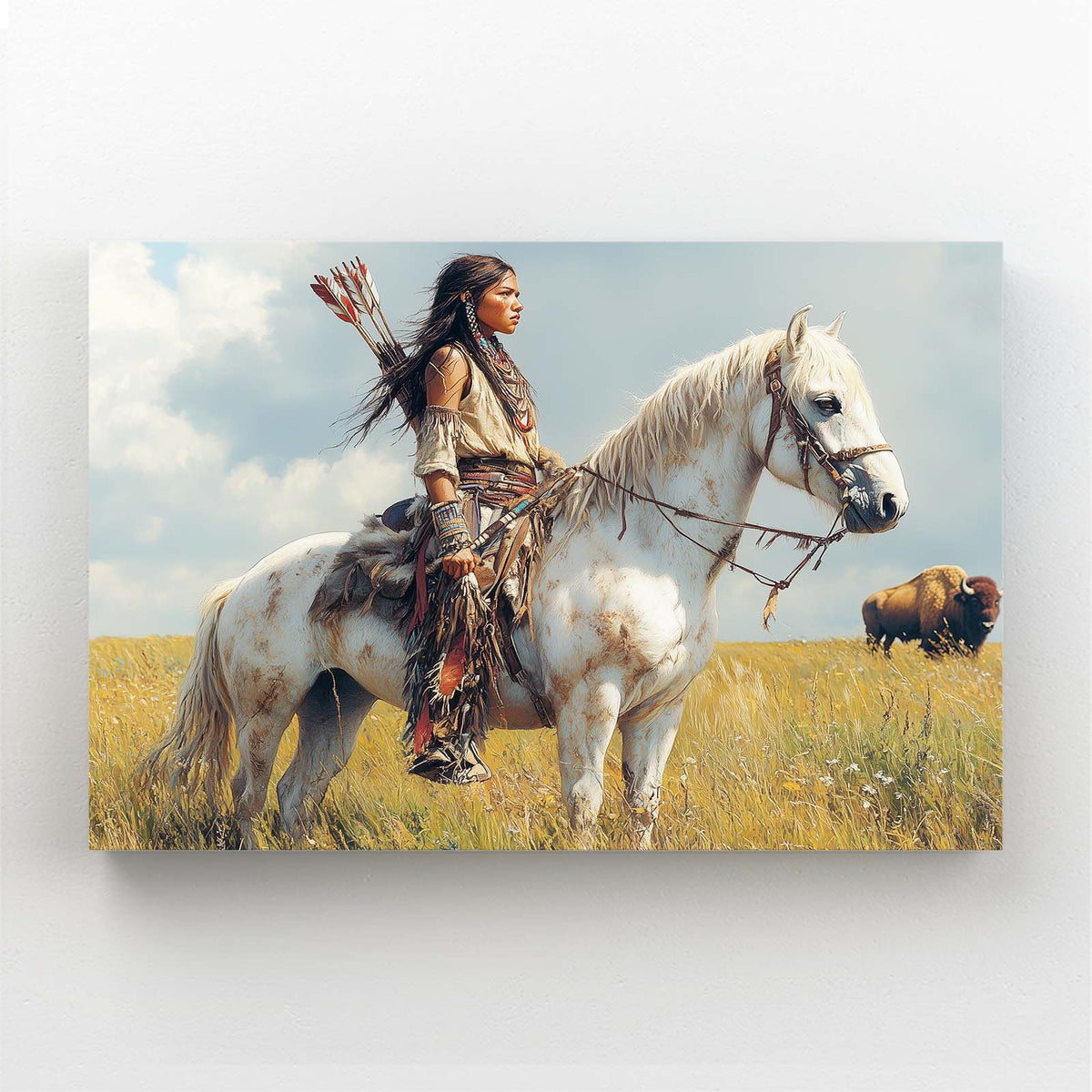 Plains Rider Vista Horse Wall Decor — realism canvas print, angled canvas view on white background