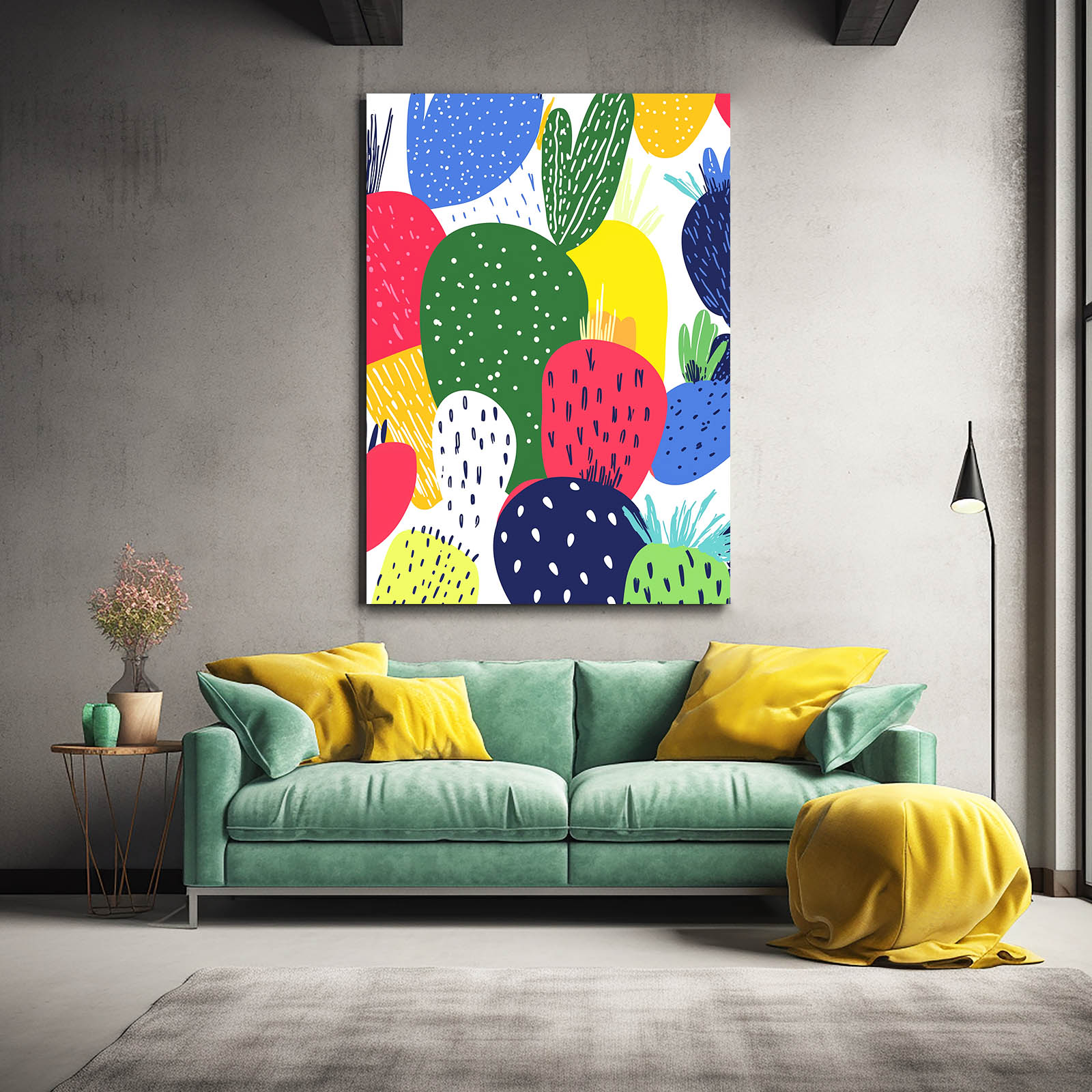 Playful Flat Pattern Cactus Prints – styled in a furnished interior
