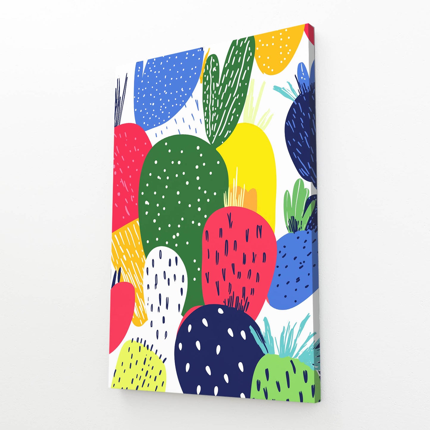 Playful Flat Pattern Cactus Prints – angled canvas view on white background