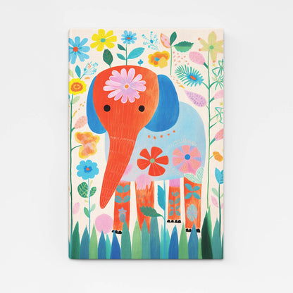 Playful Floral Elephant Canvas