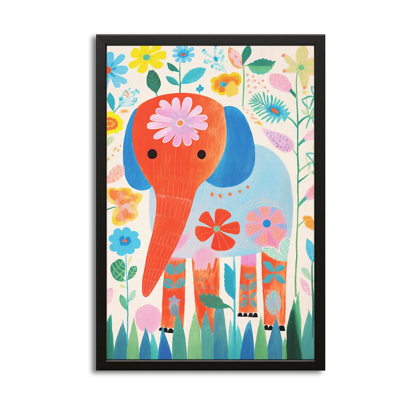 Playful Floral Elephant Canvas