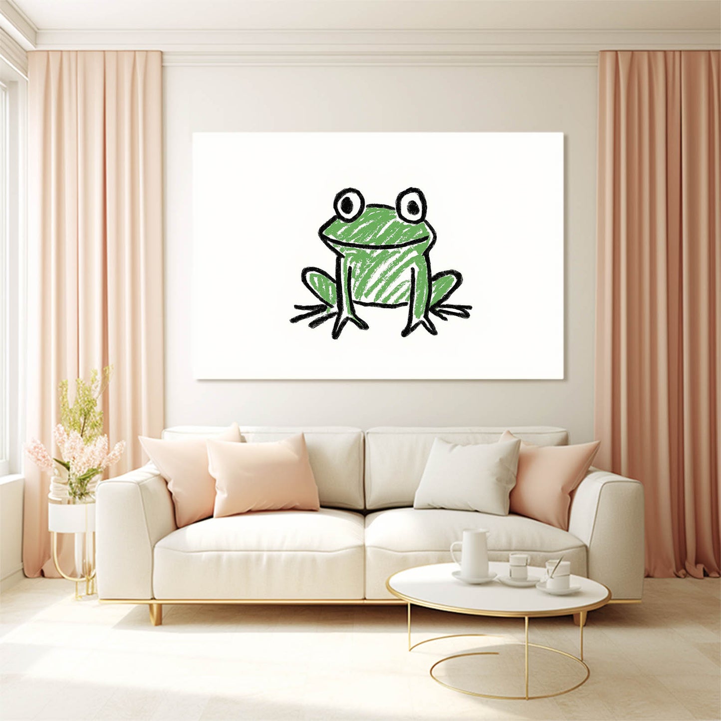 Playful Frog Doodle Art – styled in a furnished interior