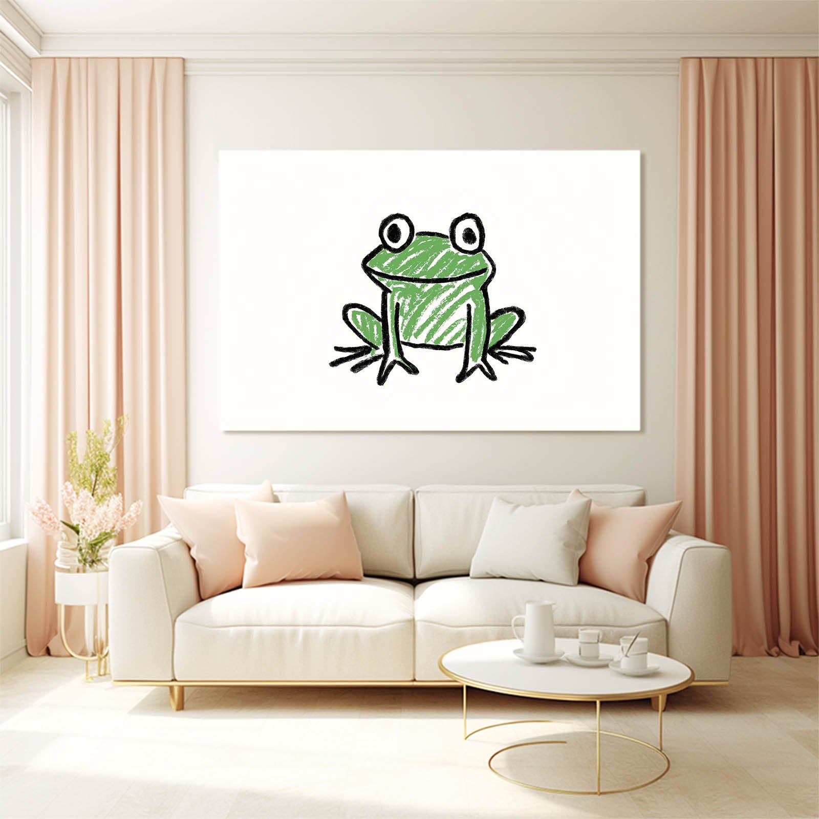 Playful Frog Doodle Art – styled in a furnished interior
