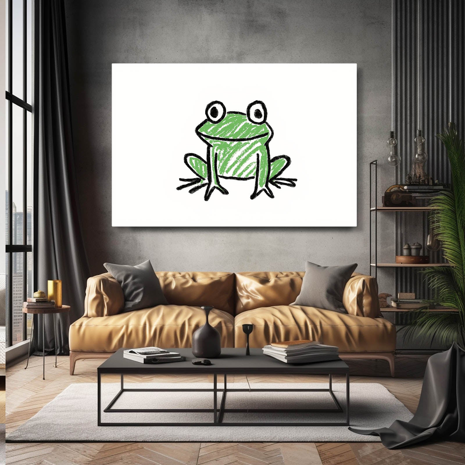 Playful Frog Doodle Art – styled in a furnished interior