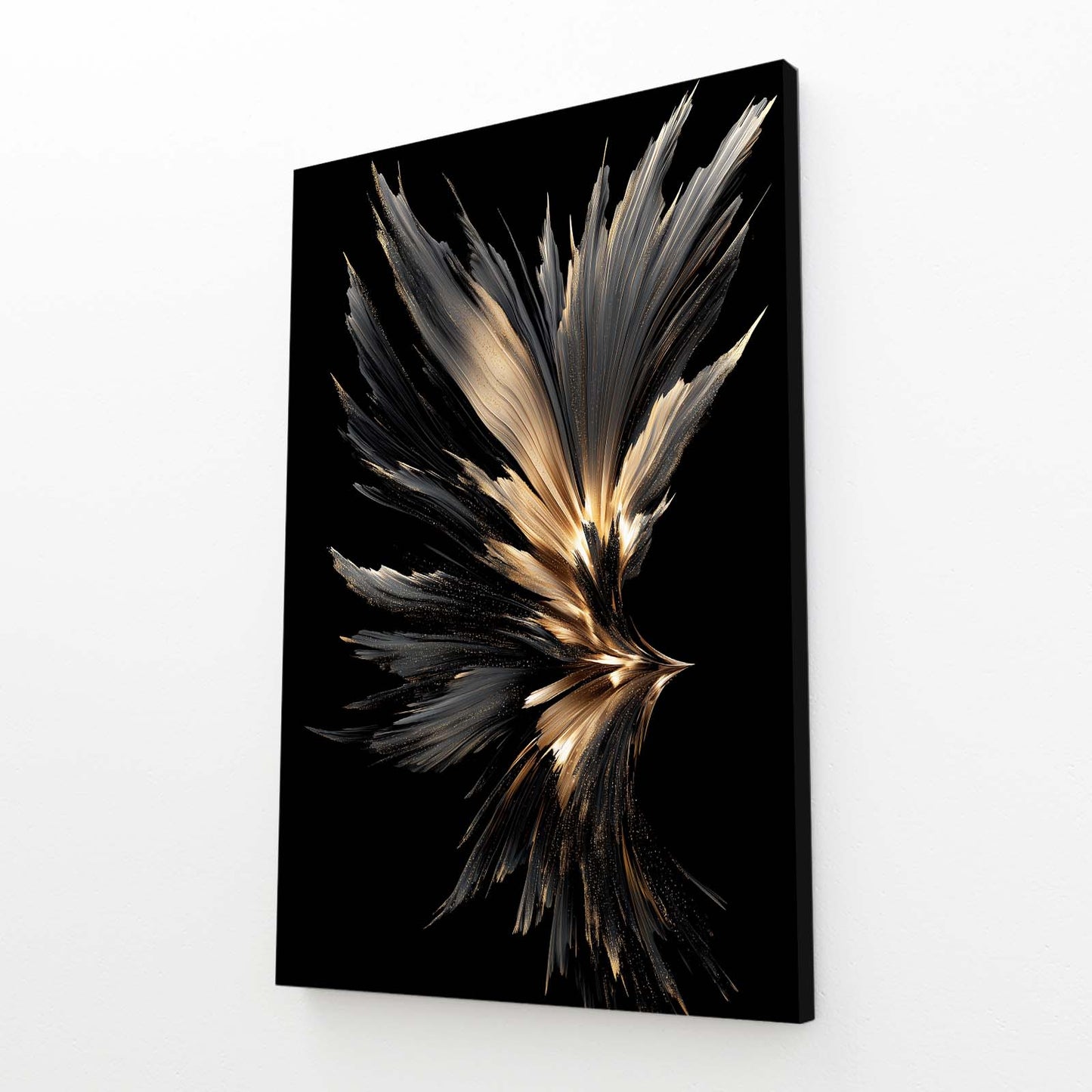 Plume Feather Spray Gold Art – angled canvas view on white background
