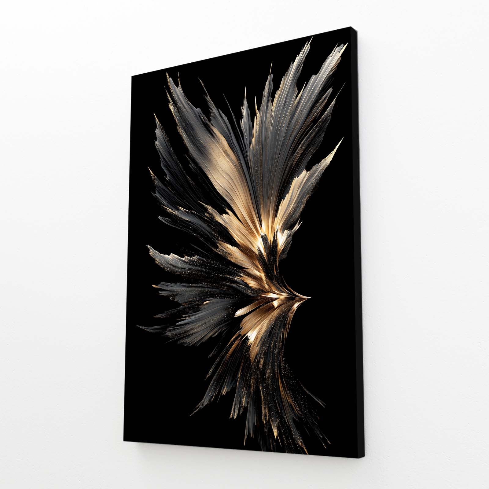 Plume Feather Spray Gold Art – angled canvas view on white background