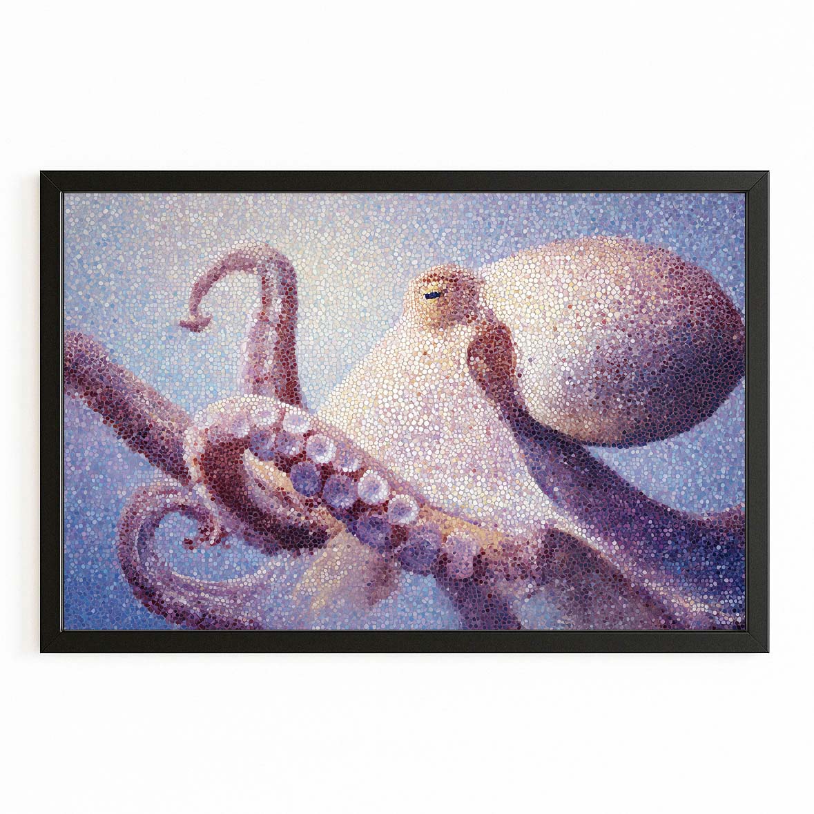 Pointillist Pair Octopus Wall Art – with Premium Black frame on white background