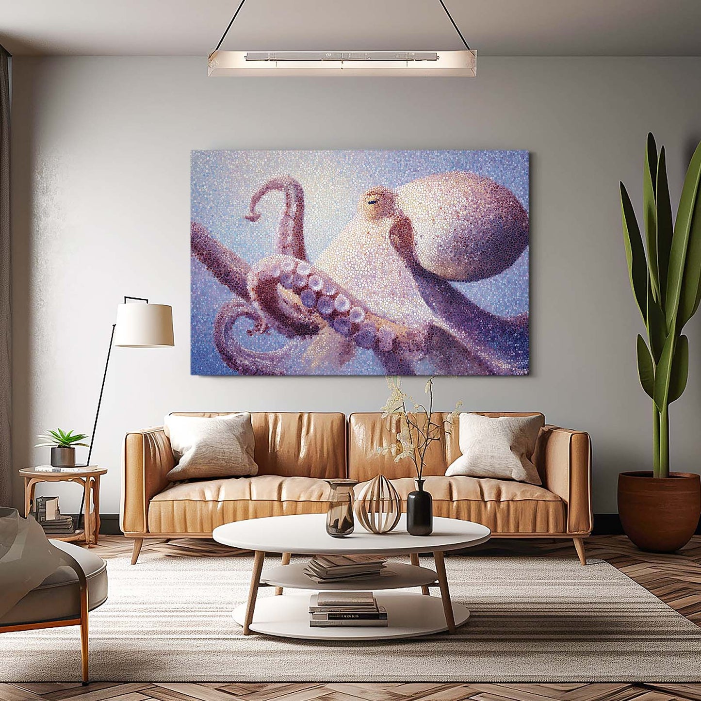Pointillist Pair Octopus Wall Art – styled in a furnished interior