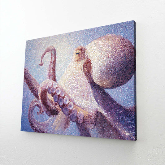 Pointillist Pair Octopus Wall Art – angled canvas view on white background